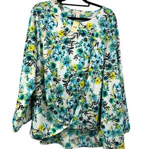 Emaline Woman Floral Blouse gathered hem size 3X NWT